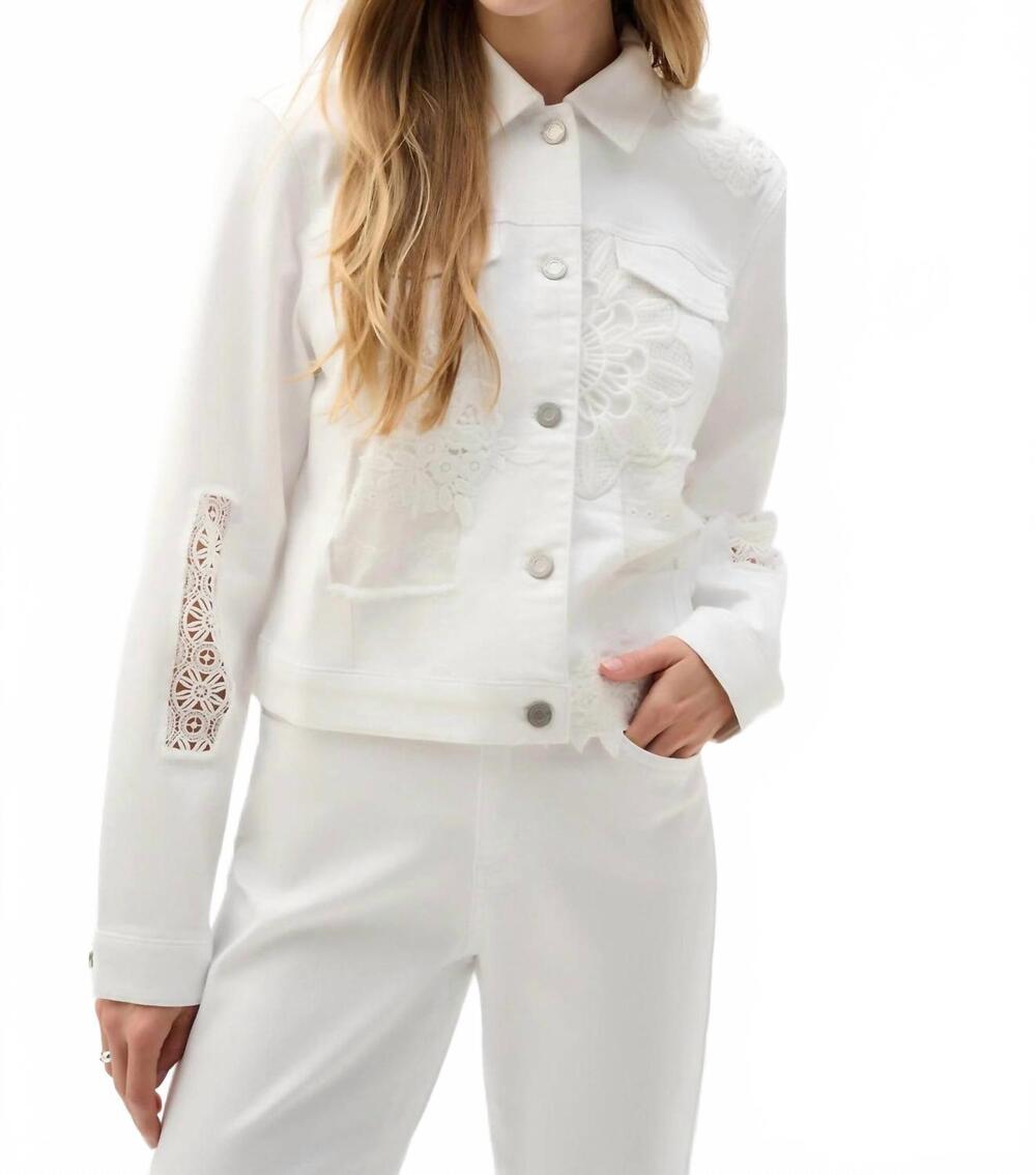 NEW JOSEPH RIBKOFF lace embroidered denim jacket in white